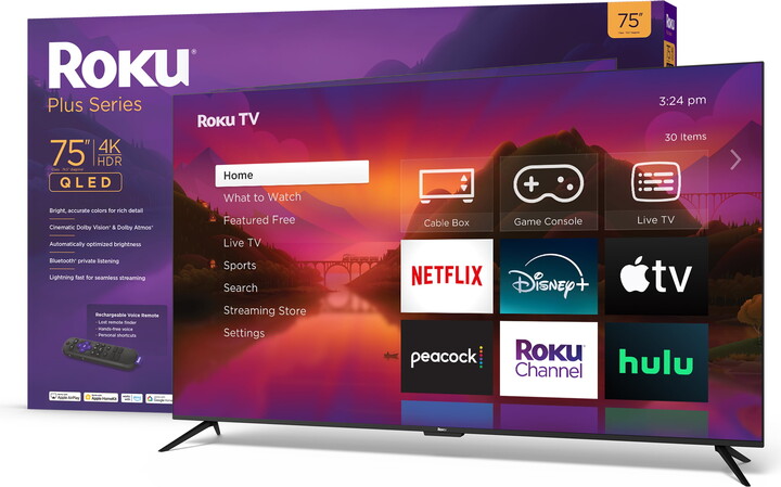 Roku 75-Inch Plus Series 4K QLED Smart Roku TV with Roku Voice Remote Pro, Dolby Vision, Striking 4K Resolution, Automatic Brightness, & Seamless Streaming