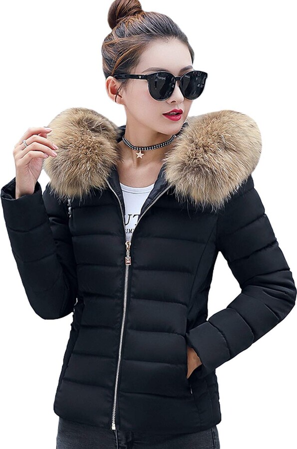 Warm Fur Hooded Jacket Short Coat, Womens Coats With Fur Hood