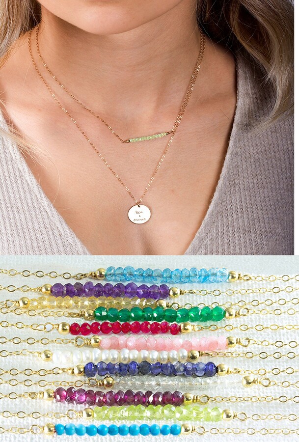 Peridot Necklace, Gemstone Bar August Birthstone Jewelry, Birthday Gift For Her, Bead Gemstone