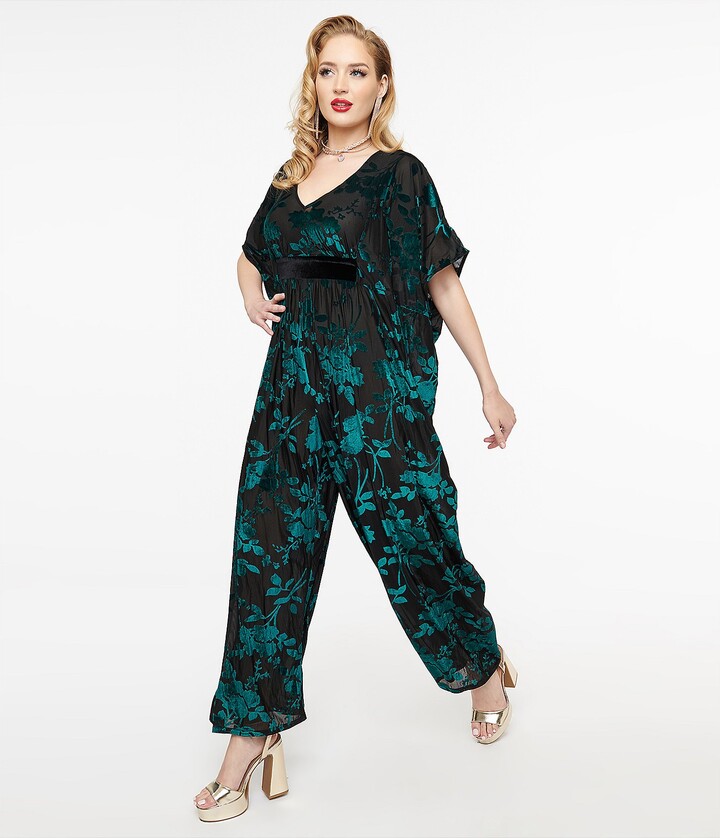 1970s Velvet Burnout Caftan Jump suit