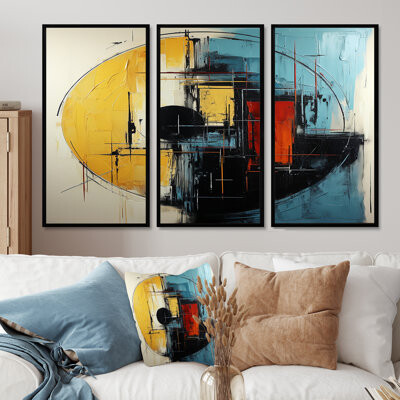 Ivy Bronx Ancestry Deconstructed Retro Blue Red - Abstract Shapes Wall Art Decor Set