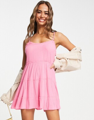 Miss Selfridge texture tiered slip dress in hot pink - ShopStyle