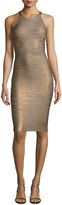Thumbnail for your product : Herve Leger Sleeveless Metallic Halter Bandage Dress, Bronze/Combo