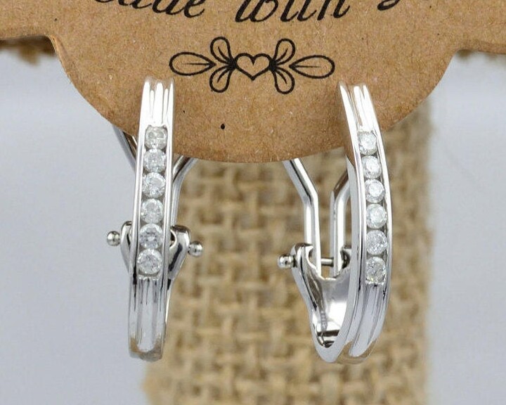 Etsy 14K White Gold Hoop Earrings .25Ct Diamond Omega Back