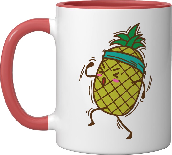 Pineapple fruit tropical yummi sweet juicy fruit Pineapple goes jogging or running sweet Fruit Ceramic Mug, Red/White