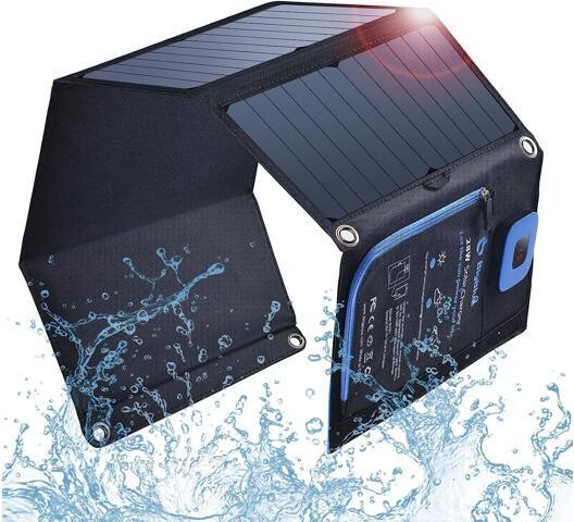 PISKEKAT Solar Panels Charger with Digital Ammeter, BigBlue 28W SunPower Camping Solar Panel, Dual USB(5V/4A Overall), IPX4 Waterproof, Compatible with...