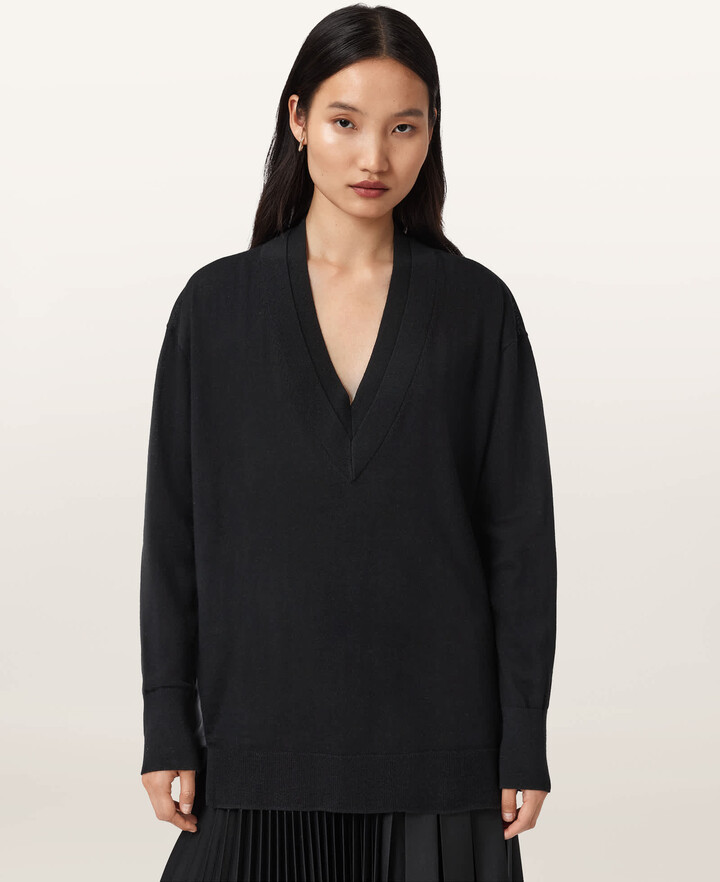 AllSaints Bern V-Neck Wool Sweater