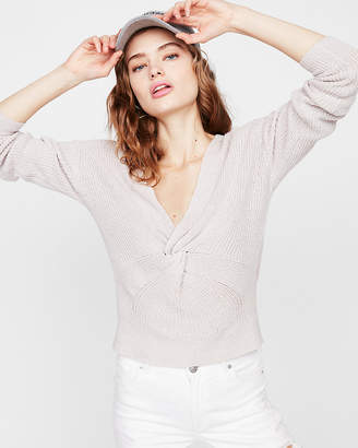 Express Ribbed Twist Front V-Neck Sweater