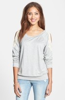 Thumbnail for your product : PPLA Crochet Sleeve Cold Shoulder Sweatshirt (Juniors)