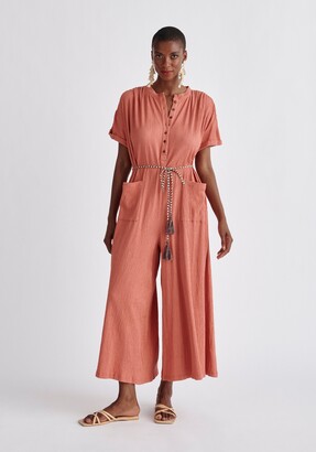 Paisie Belted Button Jumpsuit - Pink & Purple