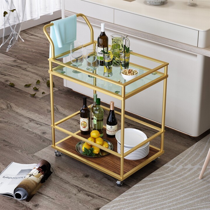 TONWIN Rolling Wine Bar Cart, Home Bar Serving Cart with 2 Lockable