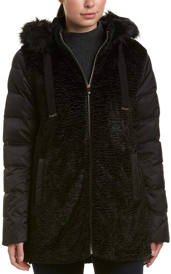 Via Spiga Womens Zip Front Faux Fur 