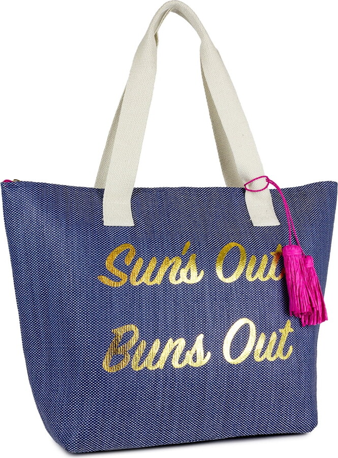 Magid Women’s Insulated Straw Beach Tote Bag with Tassel, Denim