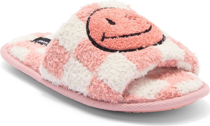 Joe Boxer Faux Fur Happy Face Slide Slipper