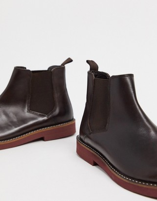 ASOS DESIGN chelsea boots in brown leather with contrast sole