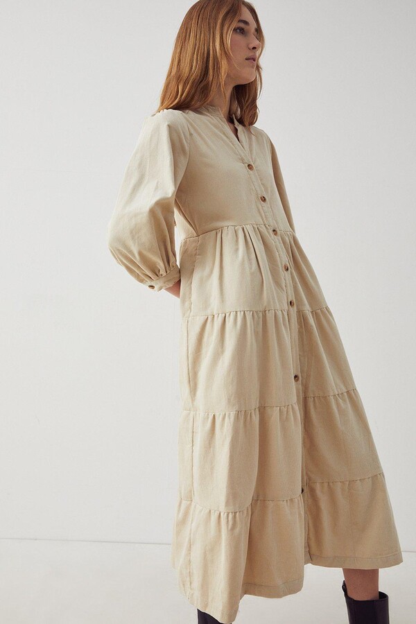 Warehouse Cord Tiered Midi Shirt Dress - ShopStyle