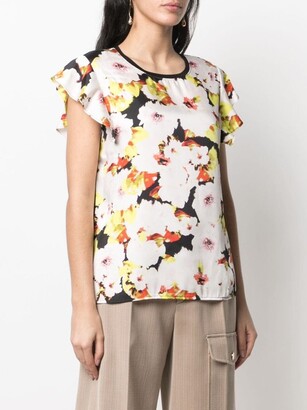 DKNY floral-print flutter sleeve T-shirt