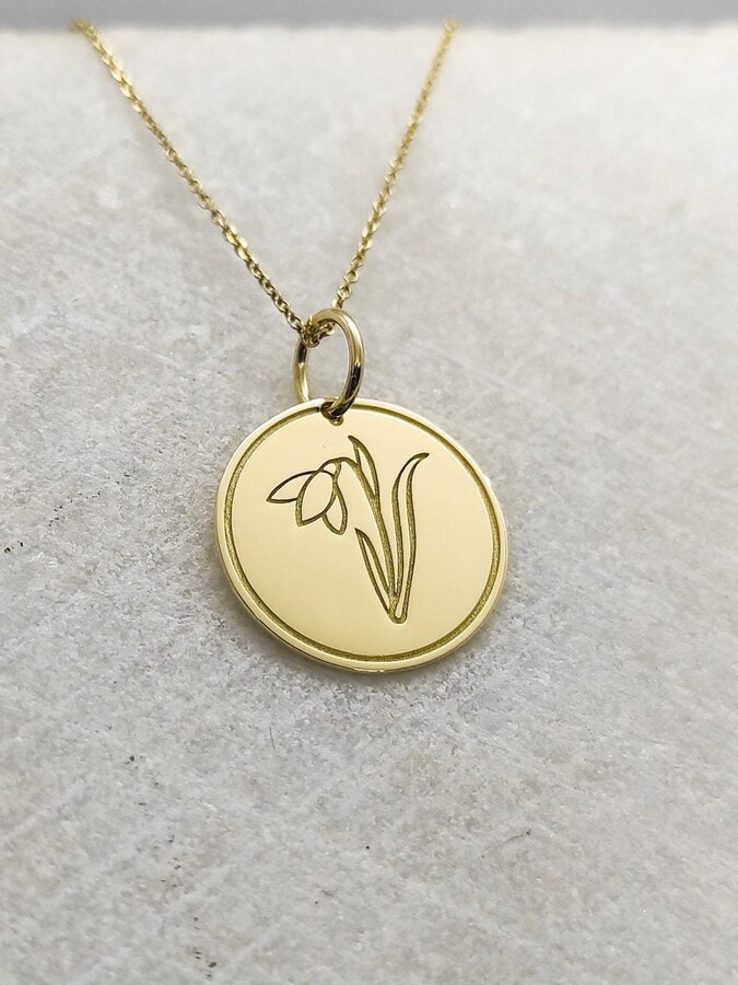 Etsy 9K Solid Gold Snowdrop Necklace January Birthflower Pendant