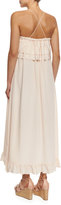 Thumbnail for your product : See by Chloe Sleeveless Ruffle-Trim Silk Popover Midi Dress, Pink