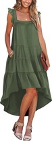 Thumbnail for your product : Kirundo Women 2023 Summer Sleeveless Ruffle High Low Square Neck Midi Dress Loose Fit Pleated Flowy Holiday Beach Sun Dress(Army Green