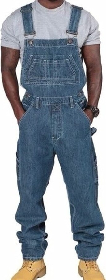 Allthemen Mens Denim Overalls Casual Retro Bib Jeans Regular Fit Dungarees Jeans Jumpsuit with Pockets 