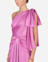 Thumbnail for your product : Dolce & Gabbana Long one-shoulder silk dress with bow detail