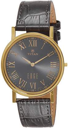 Titan Men's 'Edge' Quartz Stainless Steel and Leather Automatic Watch, Color: (Model: 1595YL02)