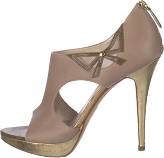 Christian Dior Leather T-Strap Pumps Neutrals Peep-Toes Platform Designer