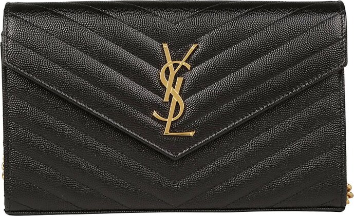 Saint Laurent Tricolor YSL Monogram Nappa Leather Wallet on Chain