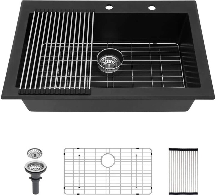 33 in. x 22 in. Undermount Kitchen Sink, 16-Gauge Granite Composite Drop-in Sinks Single Bowl in Black