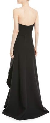Elie Saab Strapless-Neck Long Asymmetric Evening Gown with Bustier Top