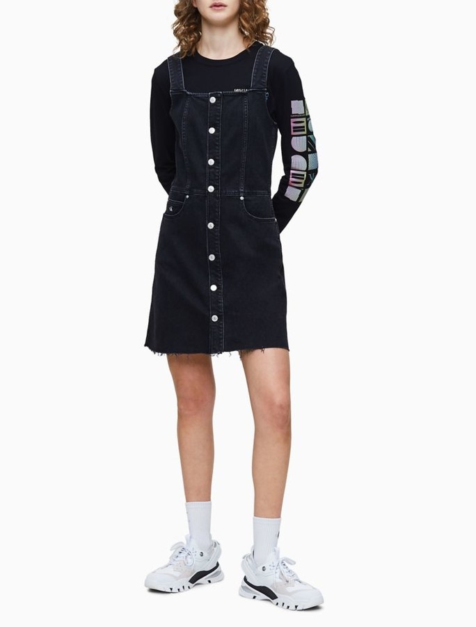 black denim button down dress