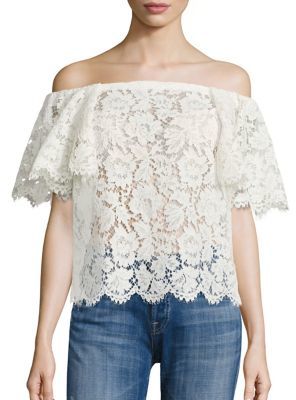 Valentino Heavy Lace Off-The-Shoulder Top