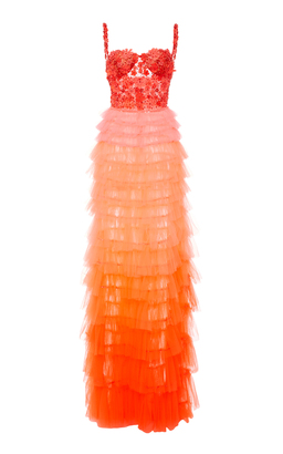 Naeem Khan Ombre Tiered Tulle Gown