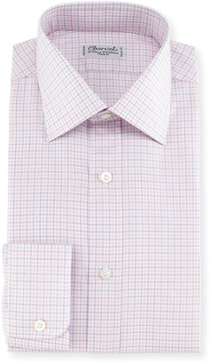 Charvet Plaid Twill Dress Shirt, Pink/Blue