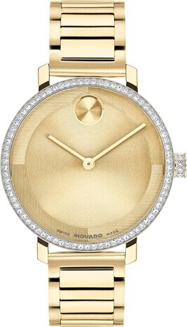 Zales Ladies' Movado Bold® Evolution 2.0 Analog Watch with Gold-Tone Dial and Crystal Bezel (Model: 3601225)
