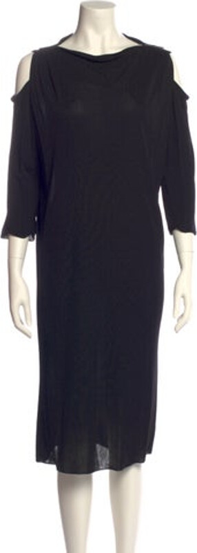 Les Copains Cowl Neck Midi Length Dress Les Copains Shift Dress Black Three-Quarter Sleeve with Cowl Neck Size not listed, estimated from measurements.