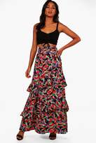 Thumbnail for your product : boohoo Palm Print Ruffle Detail Woven Maxi Skirt