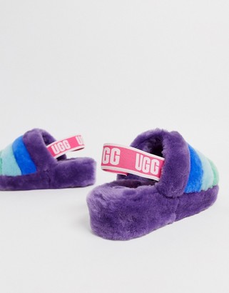 UGG Pride Fluff Yeah flat sandals in purple rainbow