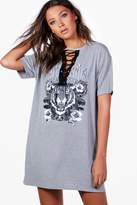 Thumbnail for your product : boohoo Tall Karina Lace Up Detail Band T-Shirt Dress