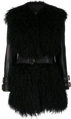 Balmain fur-trimmed leather jacket