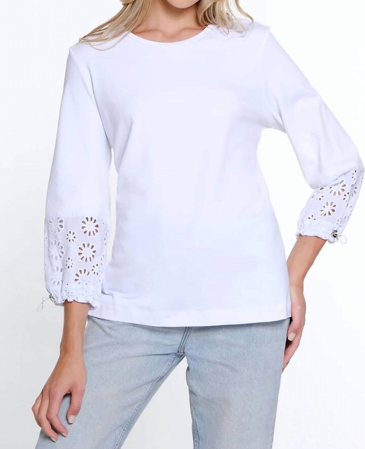Multiples Drawstring Eyelet Sleeve Top In White