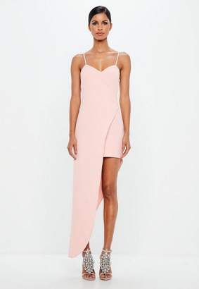 Missguided Pink Asymmetric Hem Wrap Dress