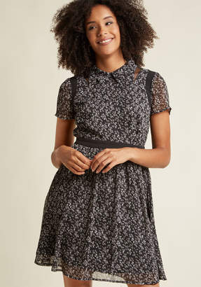 ModCloth Mesh Detail A-Line Shirt Dress in Floral in XXS - Short Sleeve Mini