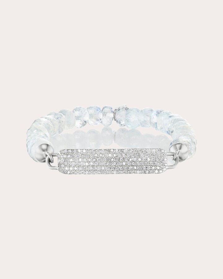 Sheryl Lowe Sterling Silver Moonstone and Diamond Pavé ID Bracelet