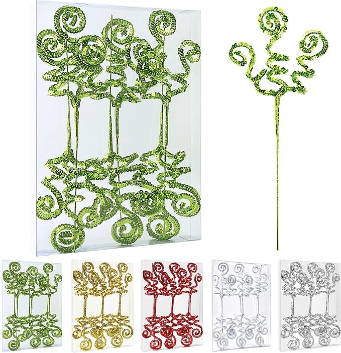 ZHANYIGY 6PC Set Green Christmas Tree Decoration Sequins Candy Shape Curly Pick, Christmas Tree Decorations Home Office Party Decorations Gifts