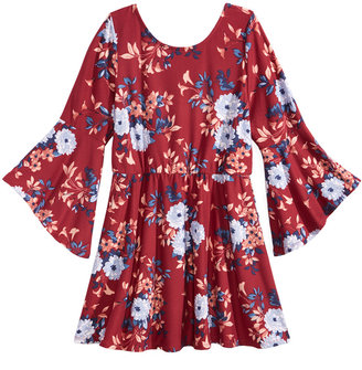 Sequin Hearts Bell-Sleeve Floral-Print Peasant Dress, Big Girls (7-16)