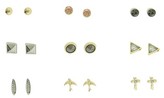 Thumbnail for your product : Women's Ball, Bird, Cross, Feather, Triangle and Stone Stud Earrings Set of 9 - Gold/Silver/Crystal