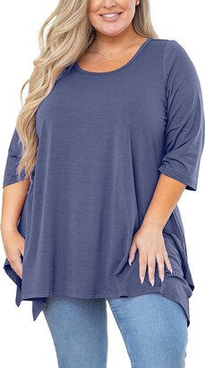 RQYYD Women's Plus Size Tops Summer Short Sleeve Crewneck Long Tunic Tops  Casual Solid Oversized Shirt Blouse to wear with leggings with  Pockets(White,4XL) 