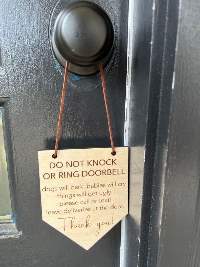 Please Do Not Knock Sign-Sleeping Baby Sign-Dogs Will Bark Sign-Doorbell Sign-No Soliciting Wood Sign